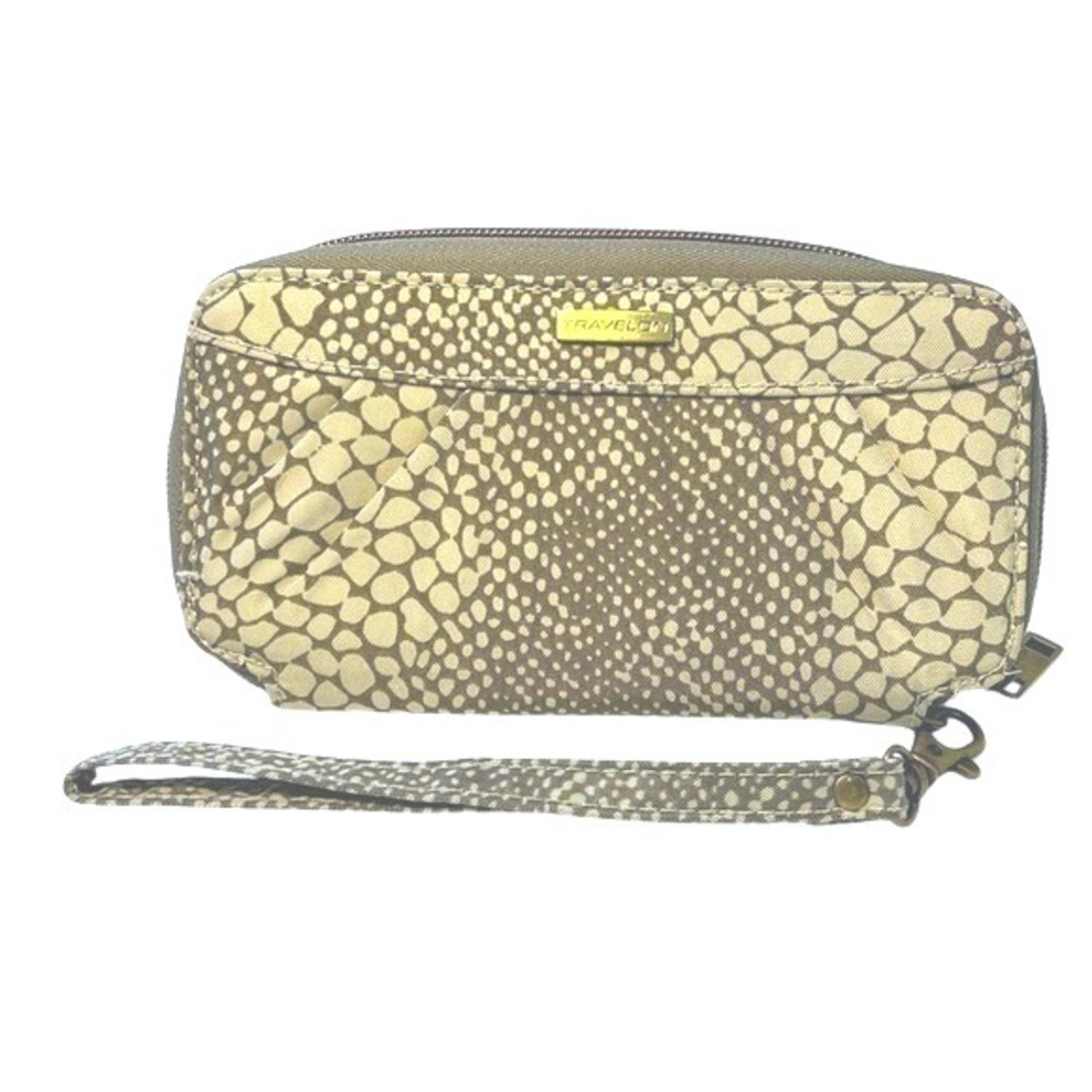 Travelon Wallet Clutch Change Purse Secure‎ Animal Print Zipper Closure Neutral